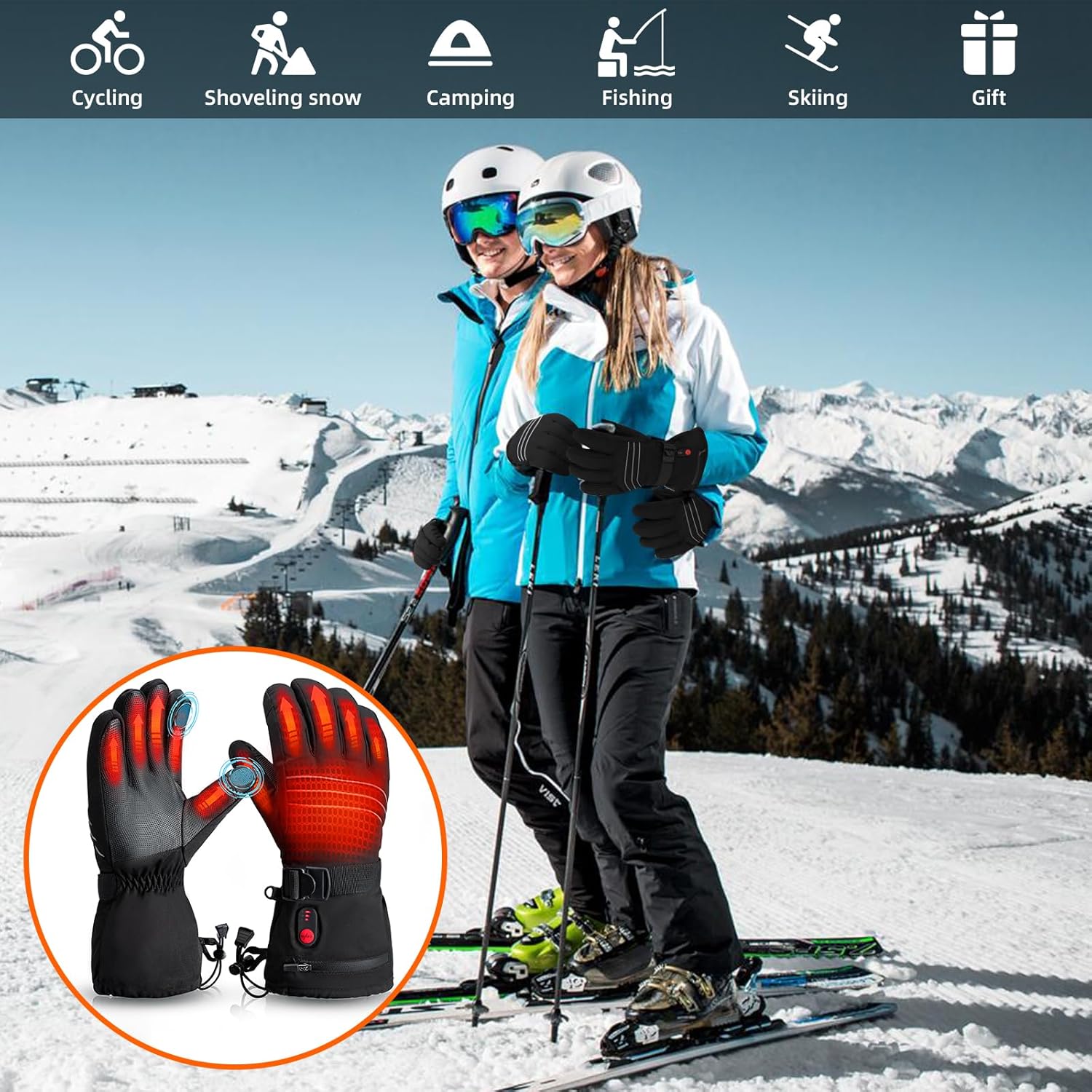Heated Gloves for Men Women, 5000mAh Rechargeable Battery Heated Motorcycle Ski Gloves Waterproof for Winter Outdoor Cycling Hiking Camping