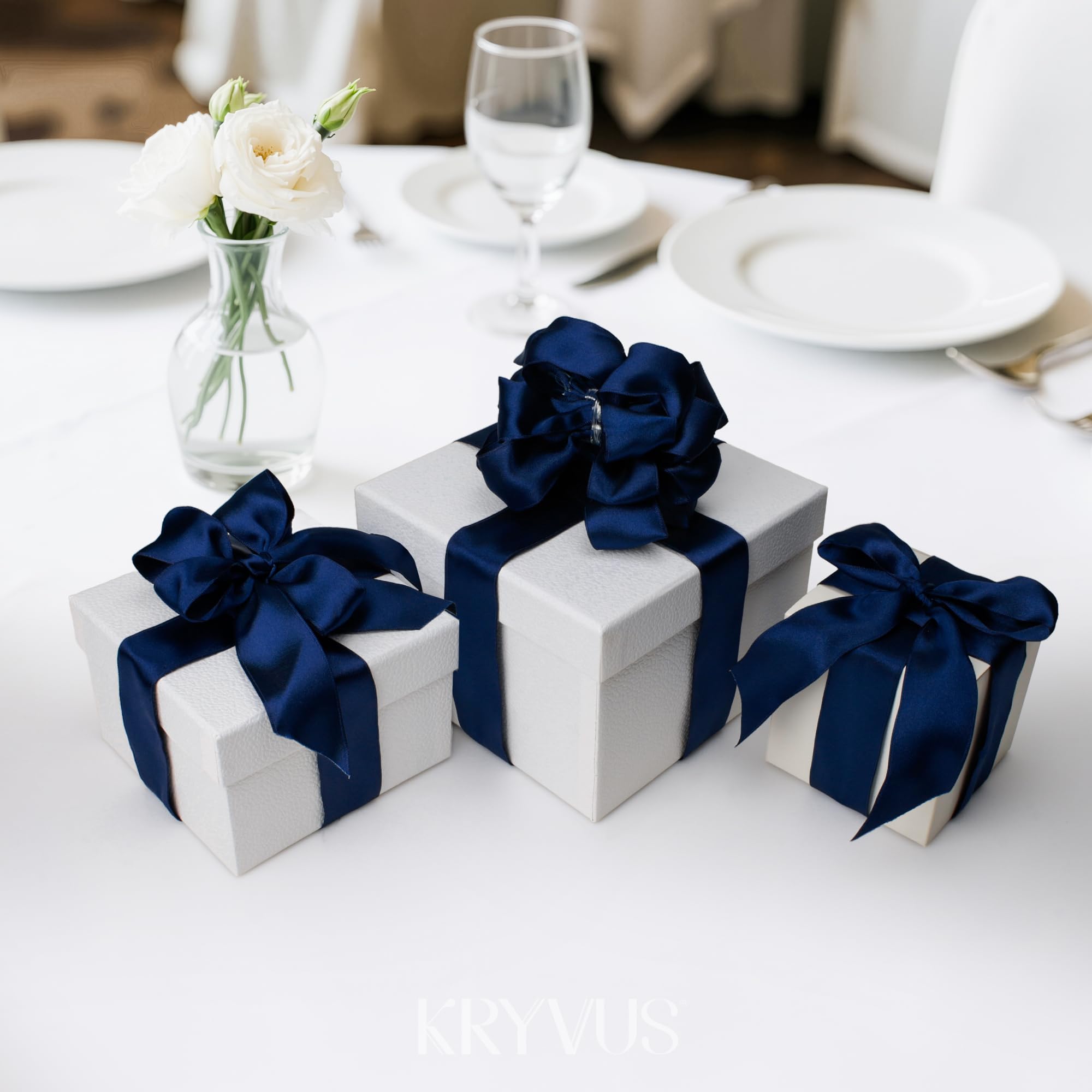 Kryvus Navy Blue Satin Wired Ribbon, 38mm X Continuous 9M Luxury Double Faced Satin Wire Edge Ribbon for Gift Wrapping, Wreaths, Flower Bouquet, Wedding Decorations, Home Decor - Image 4