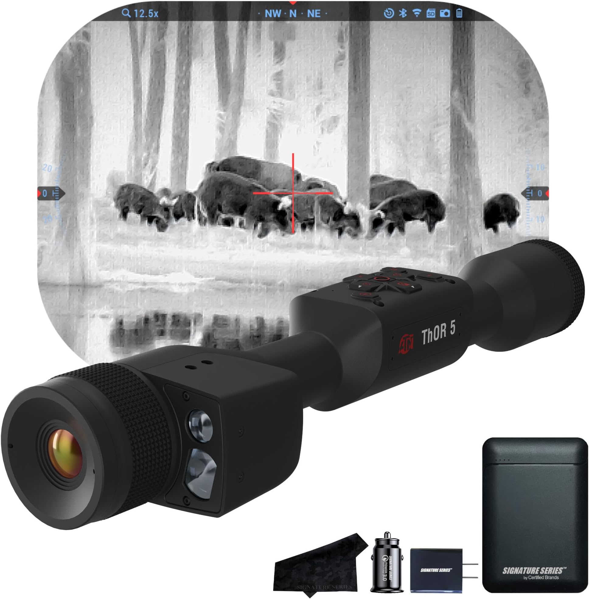 ATN Thor 5 LRF 320 Smart HD Thermal Scope with Gen 5 320x240, 12 Micron, 60Hz Sensor | Built-In Laser Rangefinder, Ballistic Calculator, Video Recording, One Shot Zero | Exclusive Signature Series Kit