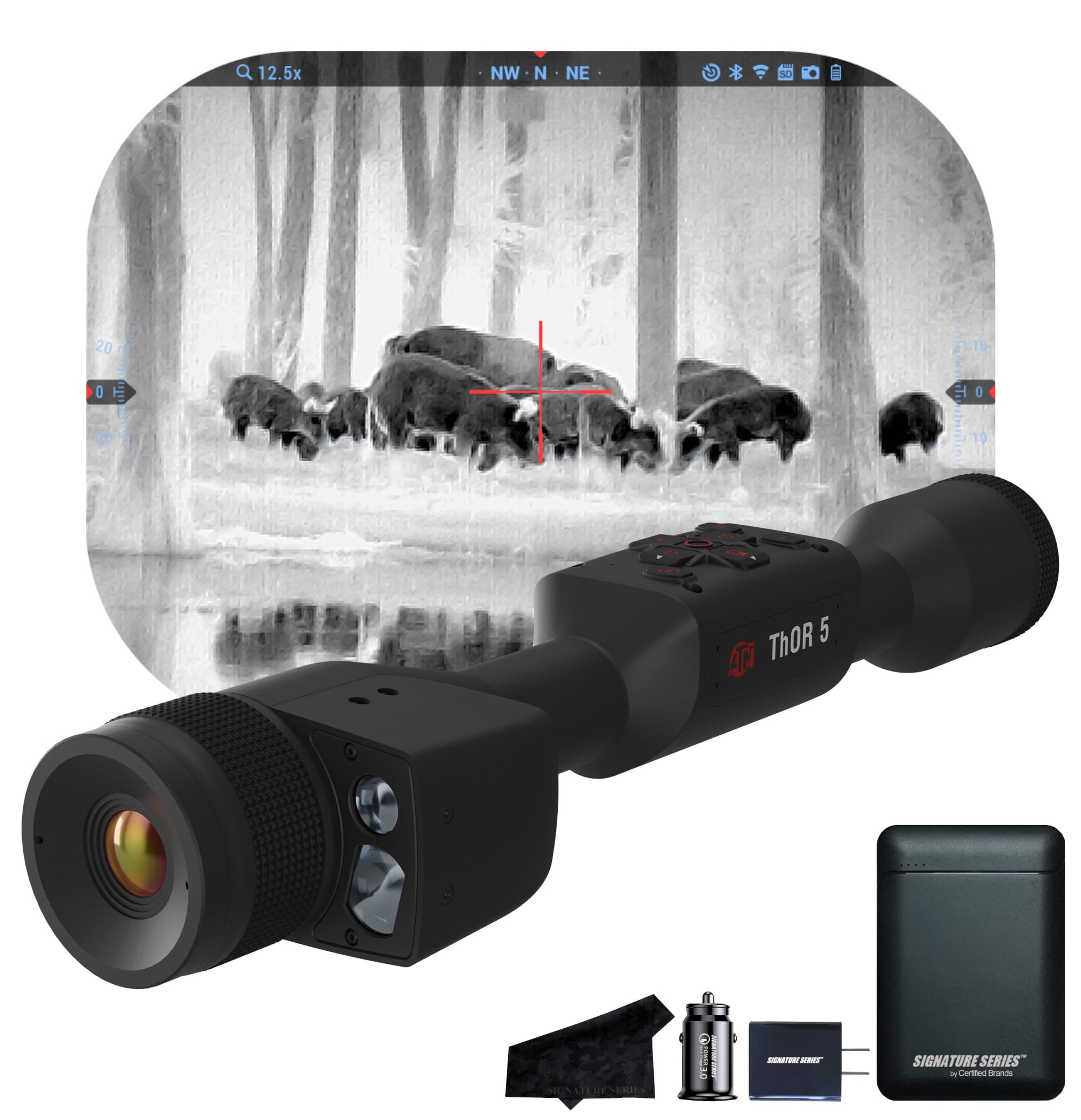 ATN Thor 5 LRF 320 Smart HD Thermal Scope with Gen 5 320x240, 12 Micron, 60Hz Sensor | Built-In Laser Rangefinder, Ballistic Calculator, Video Recording, One Shot Zero | Exclusive Signature Series Kit
