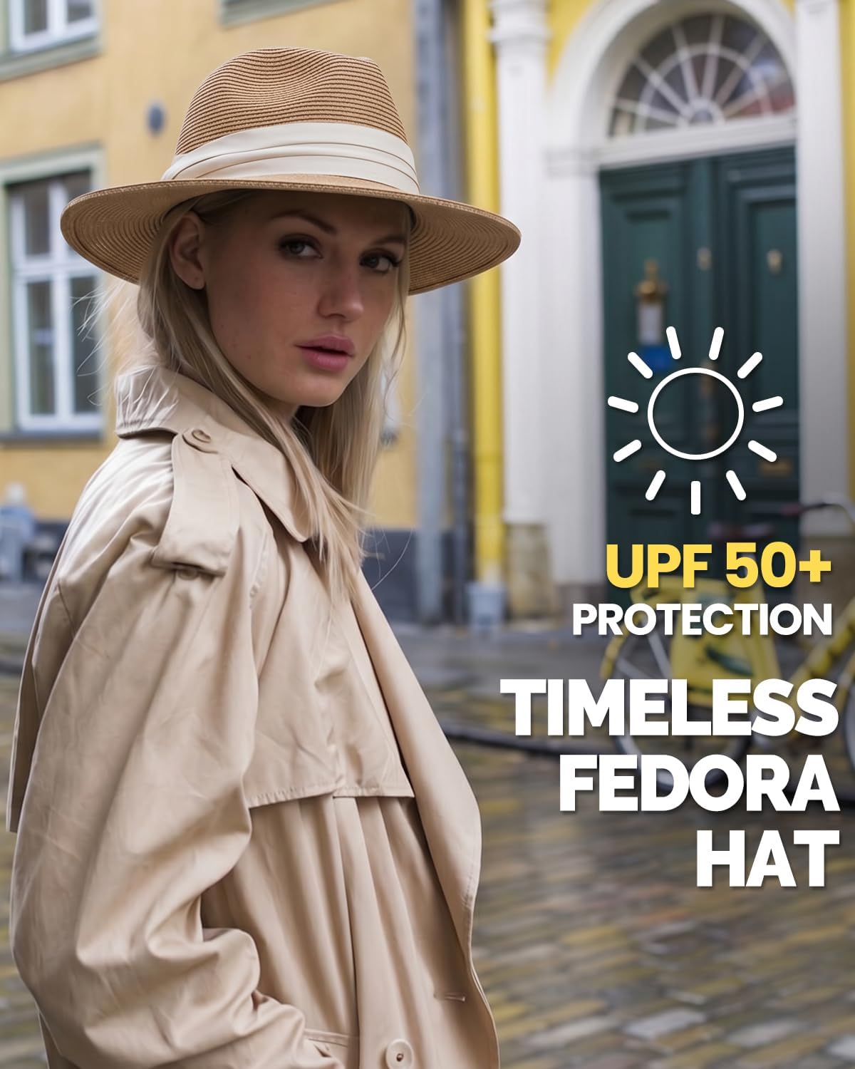 Straw Panama Hat, Fedora Sun Hat, UPF 50+ Wide Brim, Beach Summer Fedora Sunhats for Men Women