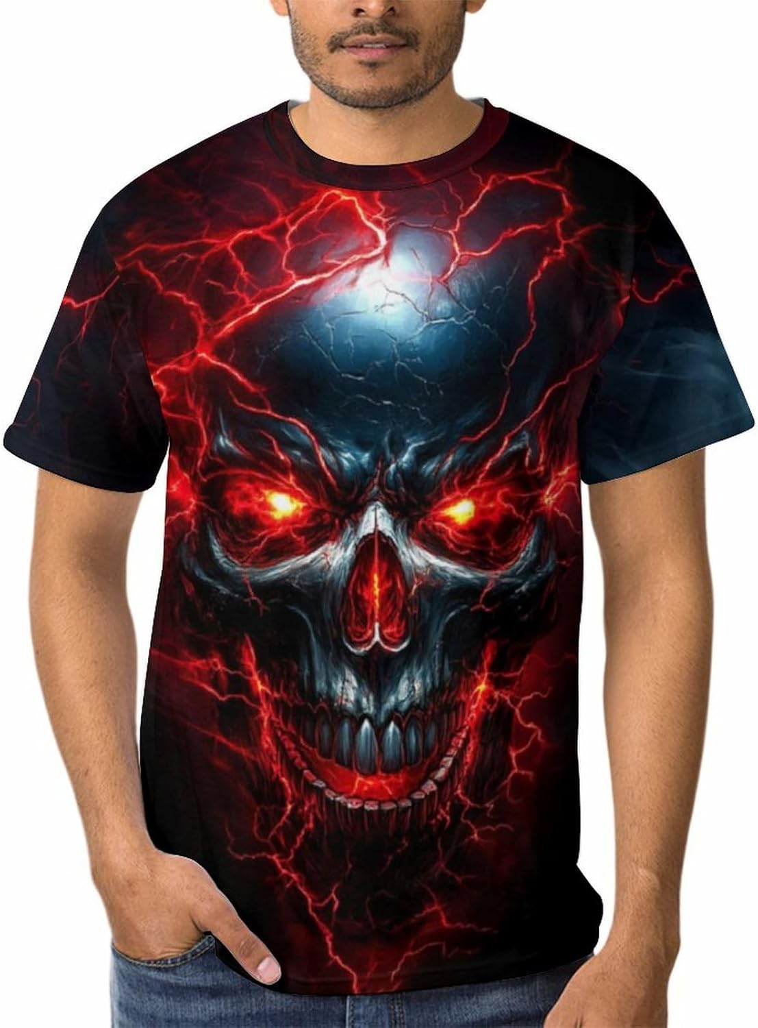 Men's Skull Graphic T-Shirt Summer Short Sleeve Tops - Image 3