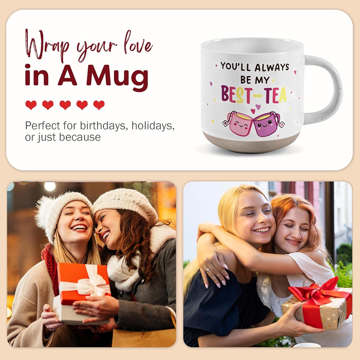 Best Friend Birthday Gifts for Women – You'll Always Be My Best-Tea Cute Ceramic Coffee Mug Gift for Bestie, BFF or Soul Sister, Friendship Gifts for Women Valentine's Day, Galentine's, 12.8oz