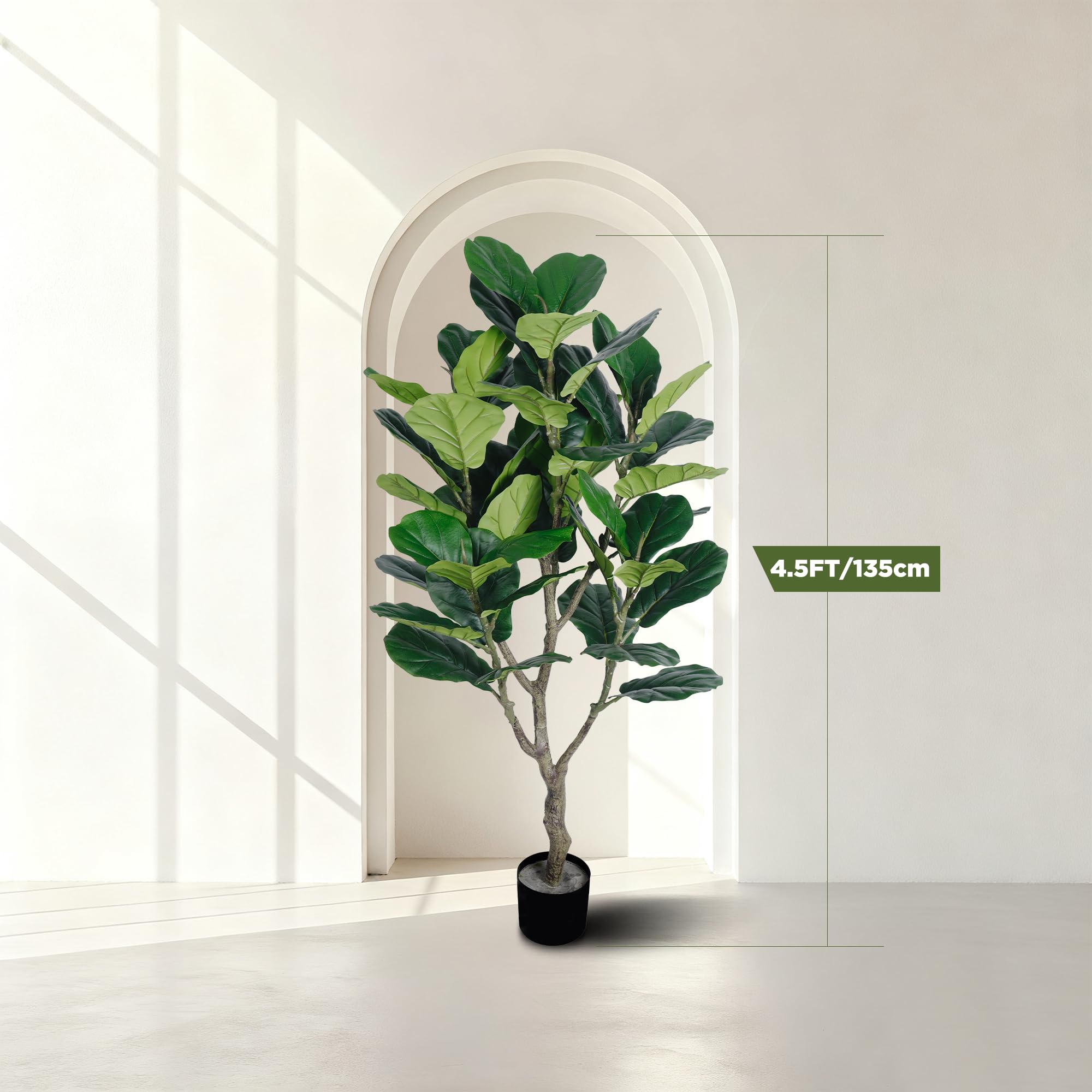 Arbre Ficus artificiel, Faux Ficus d’intérieur 137 cm Plante à feuilles artificielles pour décoration de salon, bureau, chambre à coucher