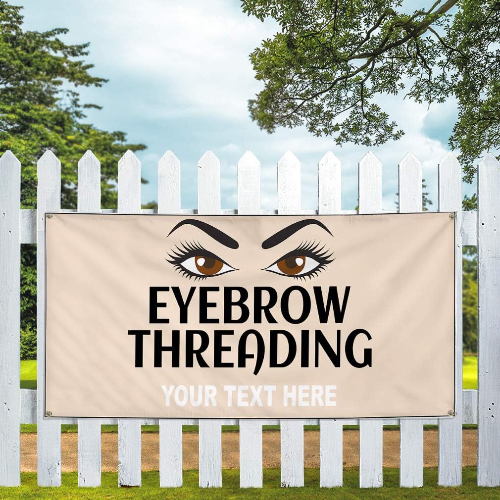 Custom Industrial Vinyl Banner Multiple Sizes Eyebrow Threading Beauty Personalized Text Business Outdoor Weatherproof Yard Signs Black 4 Grommets 16x40Inches