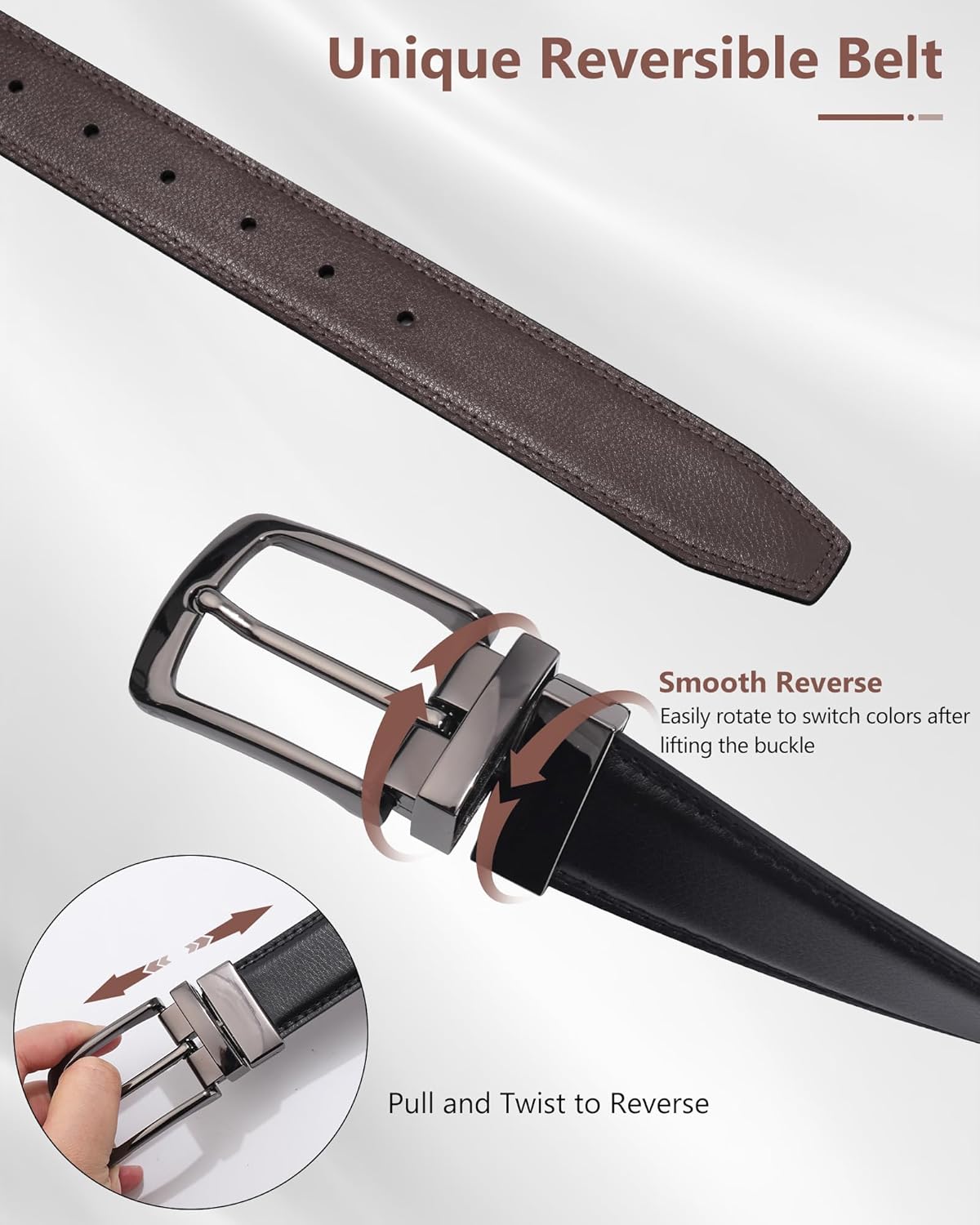 AWAYTR Men Reversible Leather Belt - 1.33'' Wide Genuine Leather Dress Belt for Casual and Business Wear - Image 3