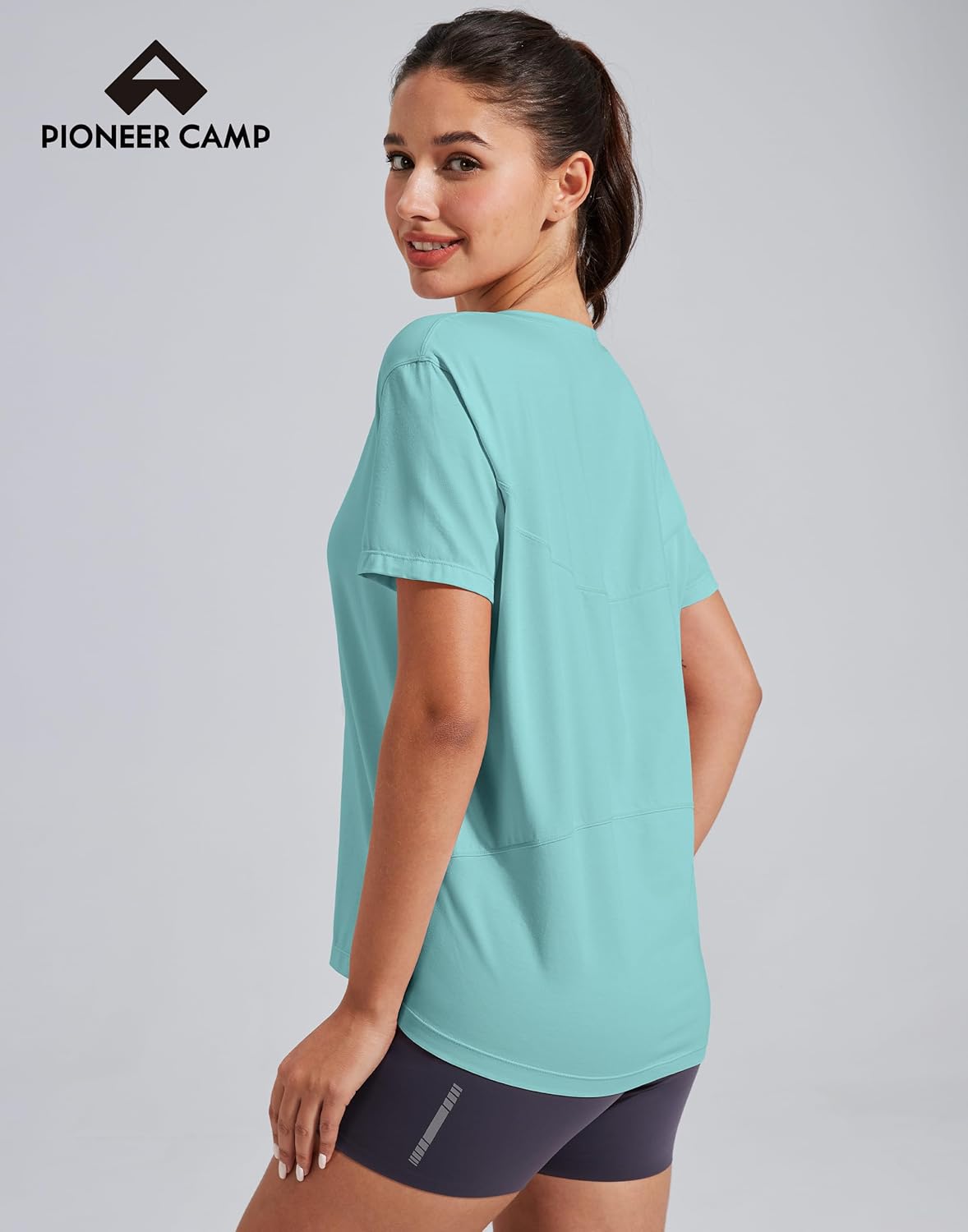 Pioneer Camp Women's Bamboo Viscose Short Sleeve Shirt Neck Loose Fit Workout T-Shirt Gym Athletic Casual Tops