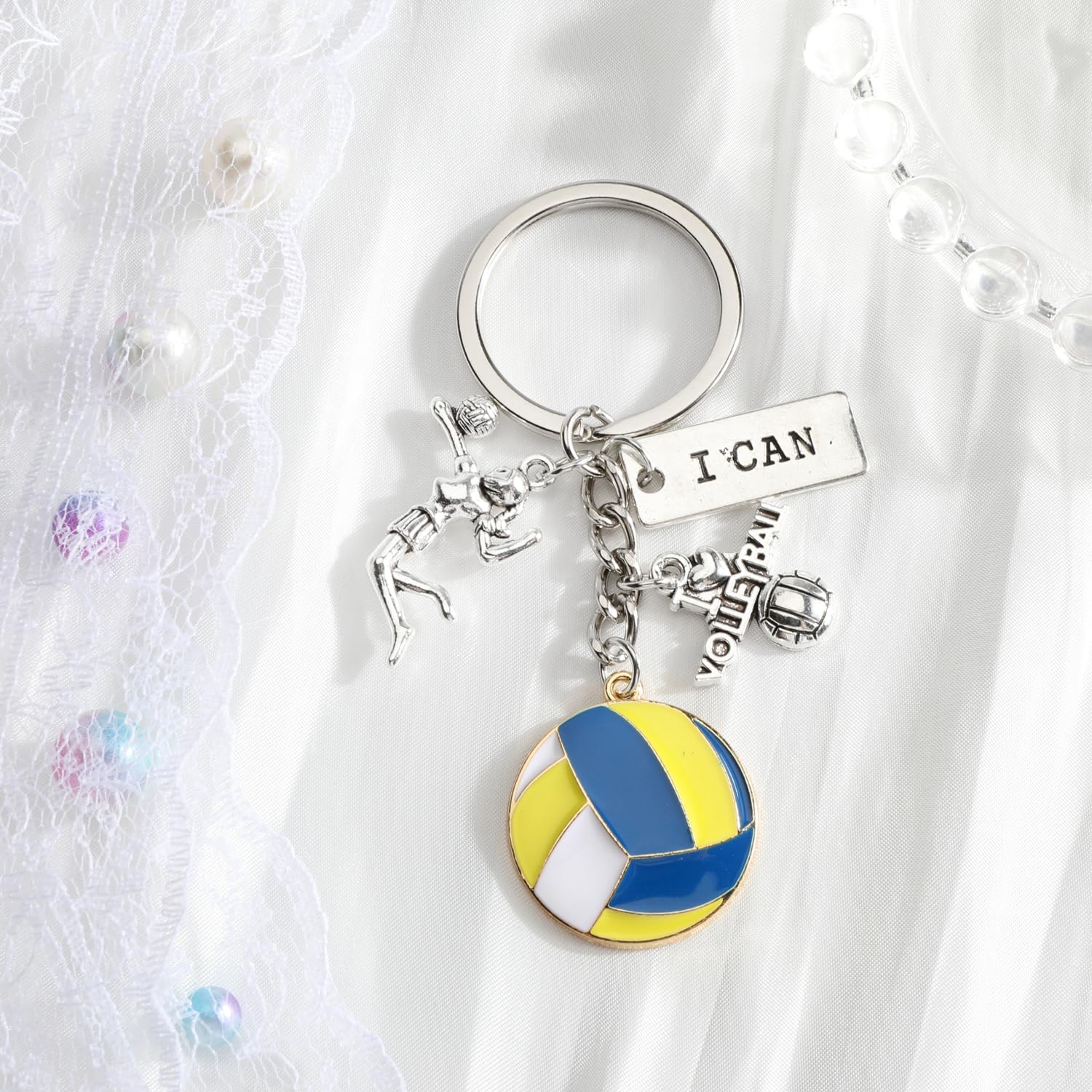 Sports Ball Keychain with Volleyball Baseball Soccer Basketball Football Charms Athletic Gift for Men
