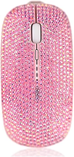 Ratón inalámbrico de lujo del Rhinestone 2.4G del cristal del Bling colorido rosa para el ordenador portátil, lindo ratón para las muchachas - rosa