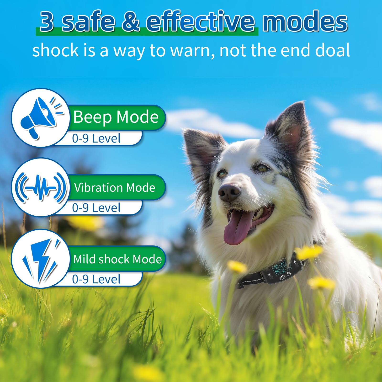 GPS Wireless Dog Fence, Range up to 6561 ft,Electric Collar with 3 Warning Modes, for Outdoor Use Waterproof& Rechargeable Pet Containment System for Most of Dogs (Black) - image 7