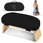 MONK & LLAMA Meditation Bench - Kneeling Bamboo Bench with Foldable Legs & Cushion - Perfect Kneeling Stool Ergonomic Bamboo Yoga Bench for Extended Practice - Includes Carrying Bag (Black)