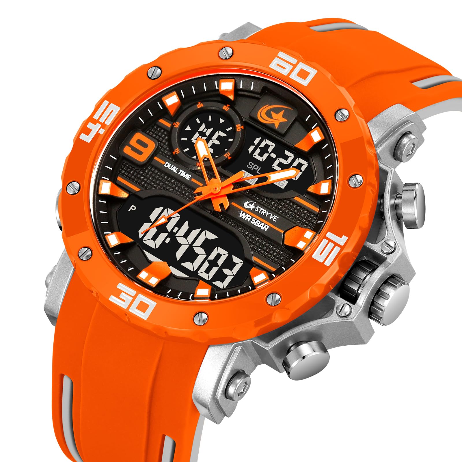 FANMIS Orologio da polso da uomo, sportivo, militare, impermeabile, digitale, analogico, tattico, per esterni, con quadrante grande, doppio fuso orario, LED luminoso, sveglia, cronometro, corsa
