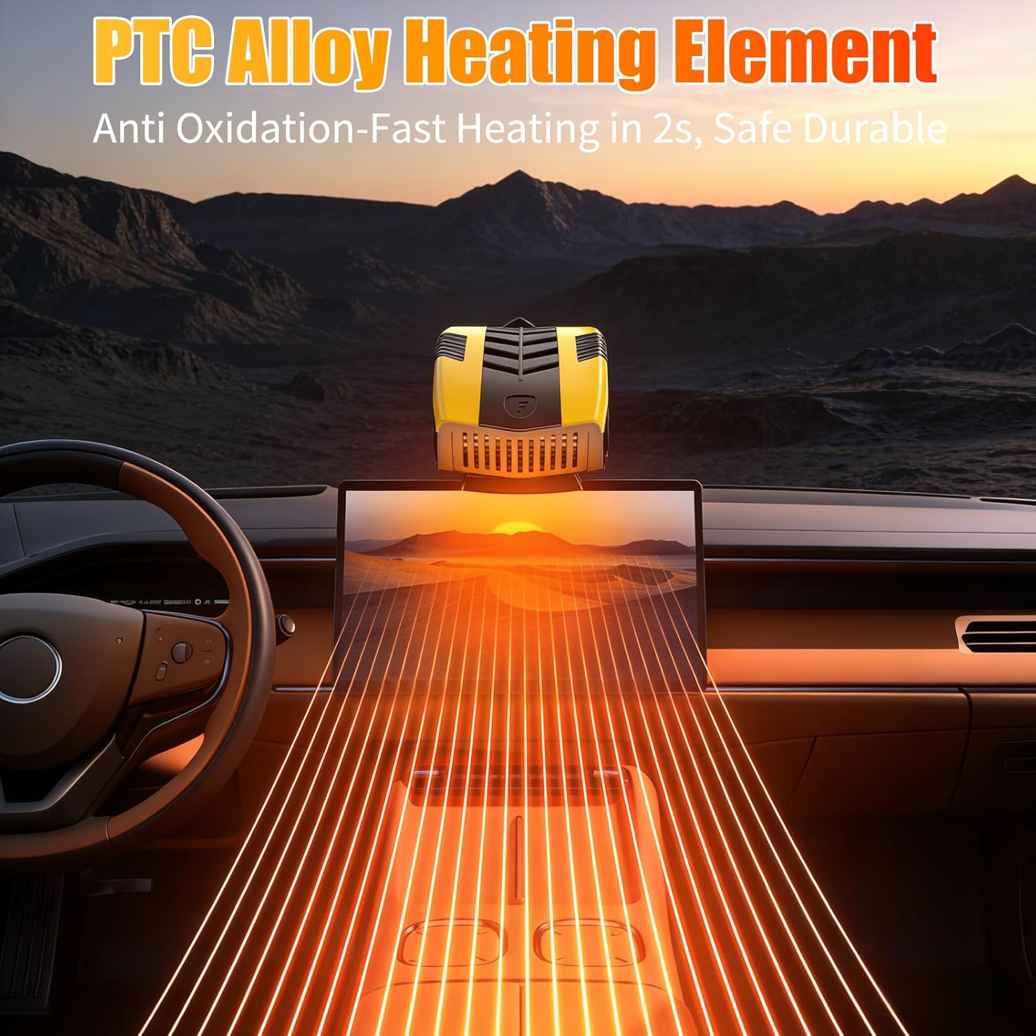 2026 Portable Car Heaters for Vehicle, Car Heater That Plugs Into Cigarette Lighte, Portable Heater for Car, 2 in 1 Fast Heating & Cooling 360° Rotatable Car Defroster Windshield Heater Yellow
