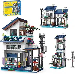 Conjunto de Blocos de Montar Construção de Casa de Praia - Modelo de Construção 3 em 1, Compatível com Blocos de 4,9 mm