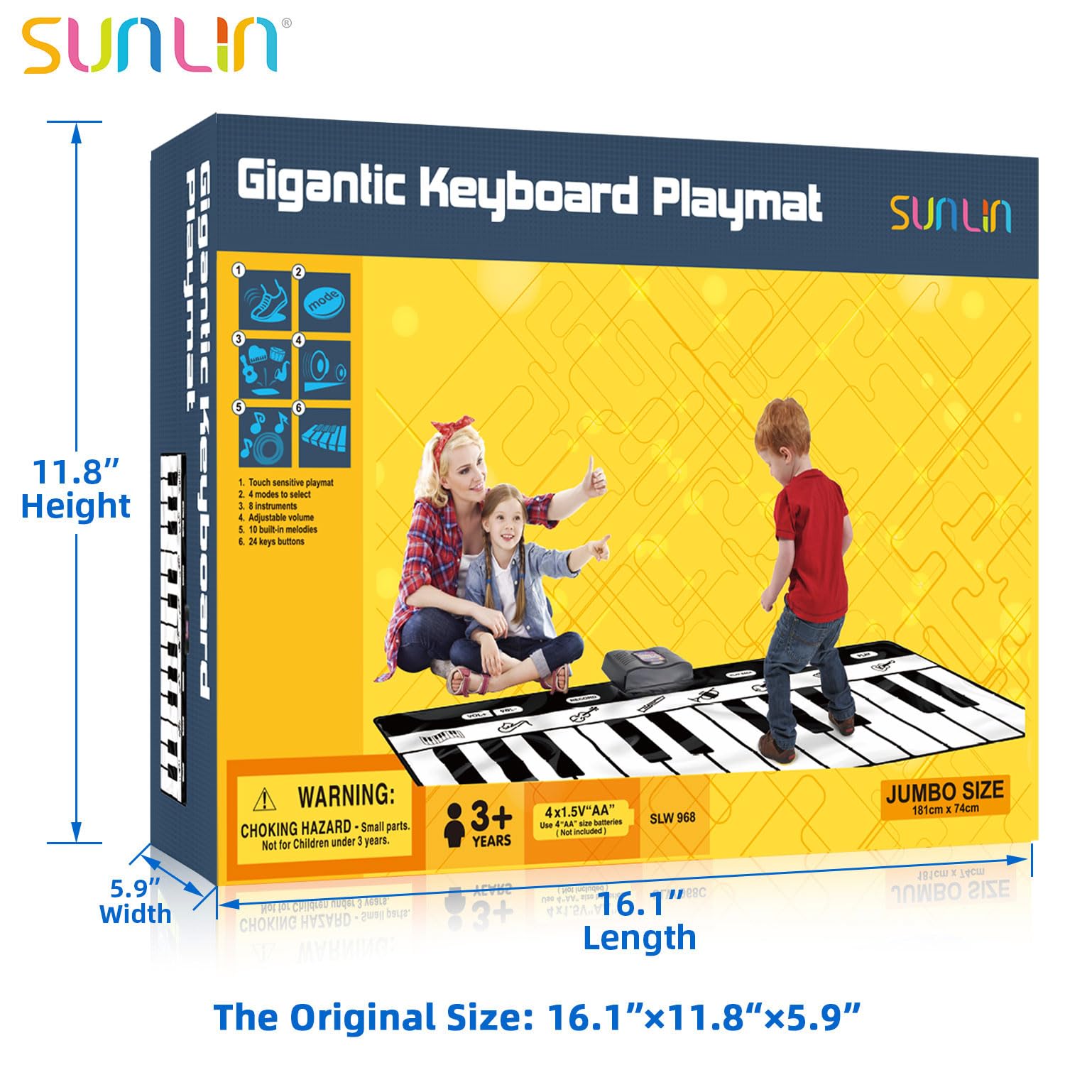 SUNLIN 6ft Giant Floor Piano Mat for Kids & Toddlers, 24 Keys, 10 Demos, 8 Instrument Sounds, Recording & Playback, Musical Toy Gift for Boys & Girls 3 4 5 6 7 8 9 Years