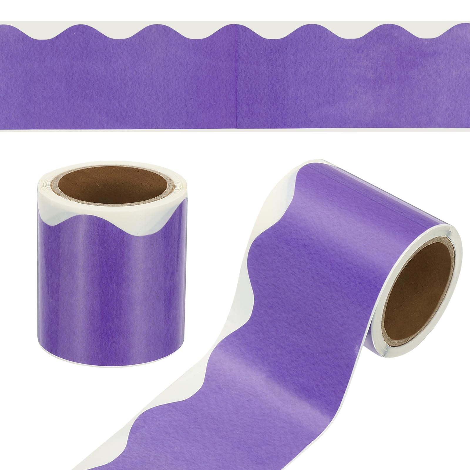 YOKIVE 2 Roll Scalloped Border Trim, 16.4Ft Wavy Line Bulletin Board Border for Bulletin Board Classroom Chalkboard Home Wall Office Decoration, Paper Grain Purple