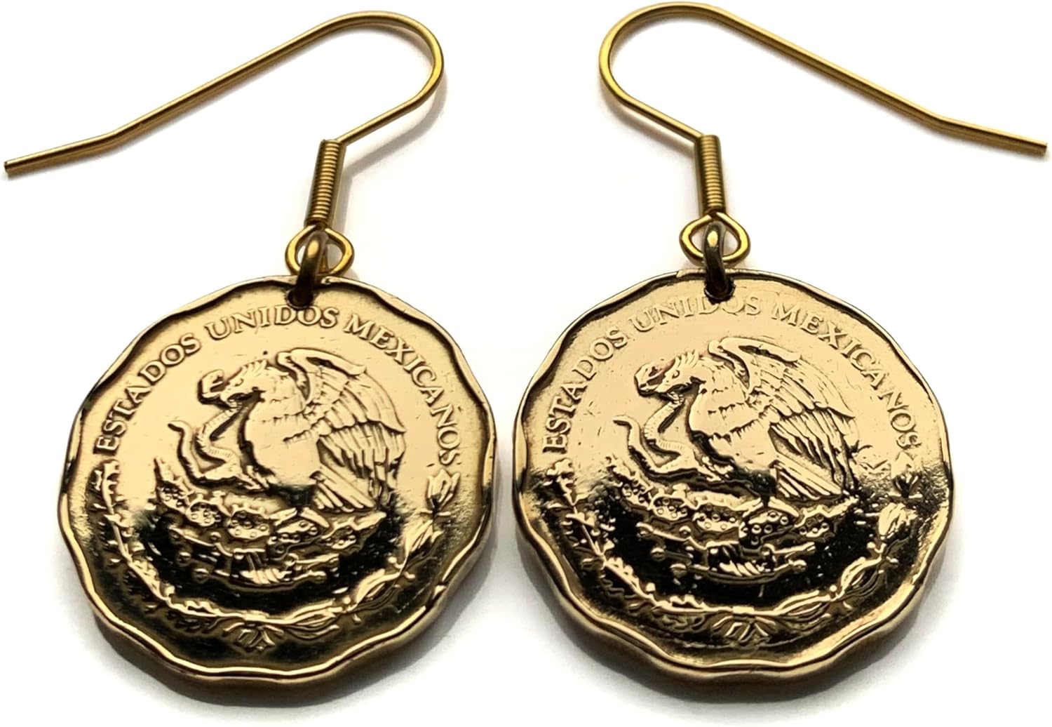 1993 Mexico 50 Centavos coin earrings Mexican eagle Guadalajara Puebla Juarez Tijuana Ecatepec Leon Monterrey Zapopan Culiacan Chihuahua Veracruz Toluca Chiapas Pachuca Morelia Durango Hidalgo e000137
