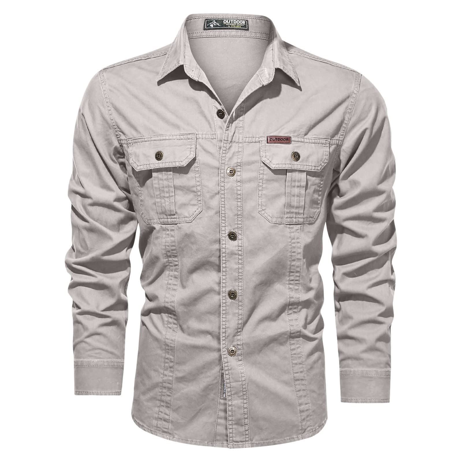 Herren Cargo Hemden Einfarbig Langarm Hemden Lässige Funktionshemd Atmungsaktives Arbeitshemden Modische Freizeithemd Männer Wanderhemd Streetwear mit Taschen Langarmshirts für Alltag
