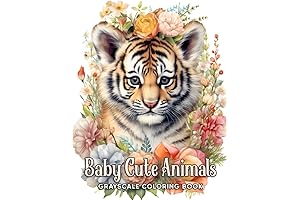 Baby Cute Animals Grayscale Coloring Book: Cuddle Up with Adorable Creatures for a Coloring Adventure