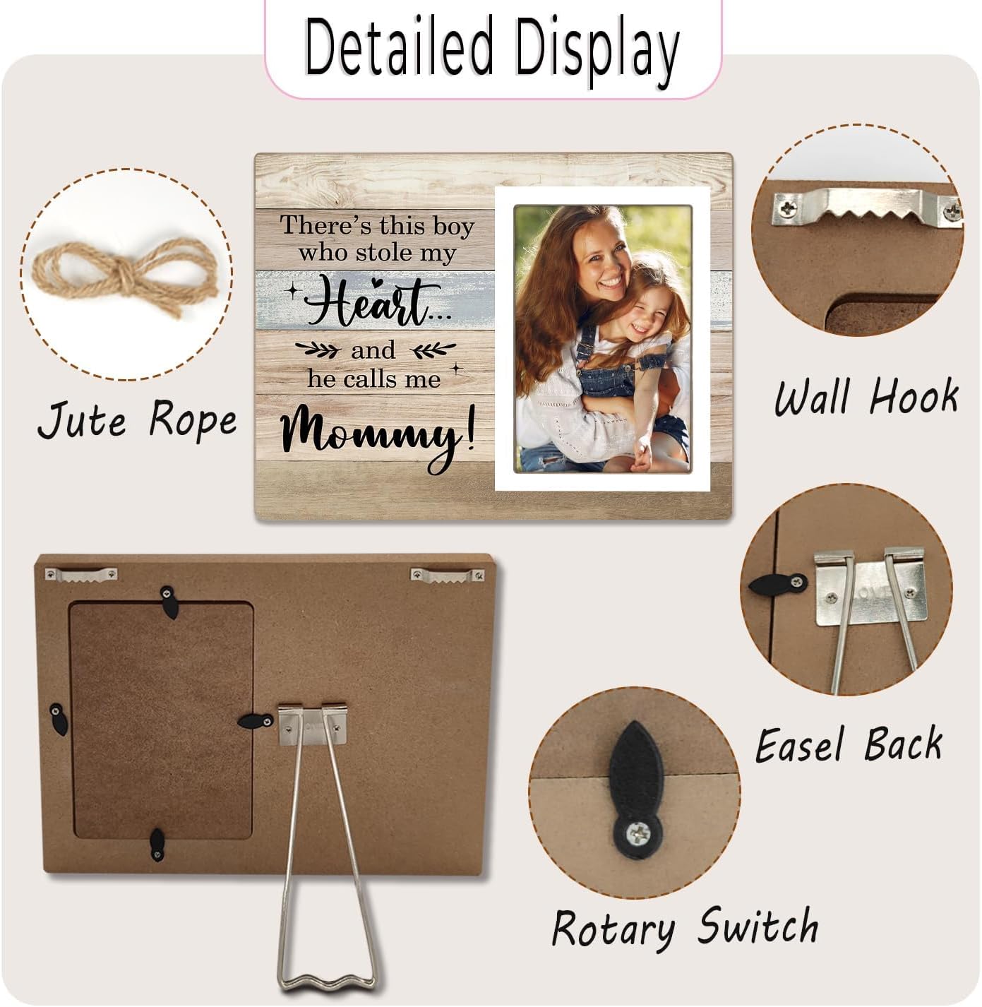 Mommy Gifts Picture Frame, Mom Photo Frame, Pregnancy Announcement Gifts, Birthday Christmas Gift for Mother from Son, There's This Boy Who Stole My Heart (Mommy, 4 x 6 Photo) - Image 6