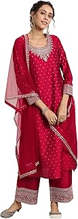 Libas Woven Design Silk Blend A-Line Kurta With Palazzos and Dupatta
