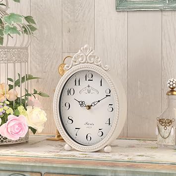 Abdurey Vintage Table Clock on Stand, Desk and Shelf Decorative Clock, French Rustic Style Antique White Mantel Clocks for Living Room,Farmhouse,Bedroom,Bedside,Gift Clocks