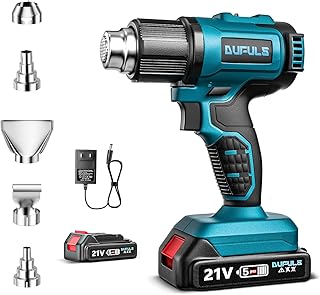 Cordless Heat Gun, 20V Hot Air Gun Kit w/ 2Pcs Battery, Portable 5 Nozzle Heat Shrink Gun, Max 1022°F Heat Gun for Shrink Tubing, Vinyl Wrap, Crafts, Wire Connectors, Paint Removal