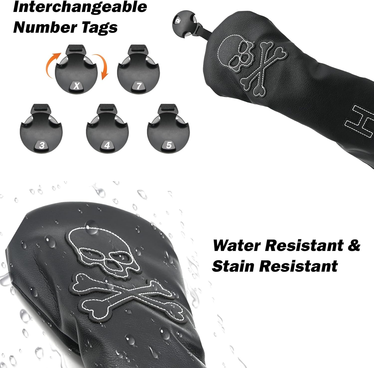 4 Pcs Golf Club Head Covers PU Leather Skull Golf Club Covers for Drivers, Fairway Woods, and Hybrids Fit Most Golf Clubs Golf Headcovers Set