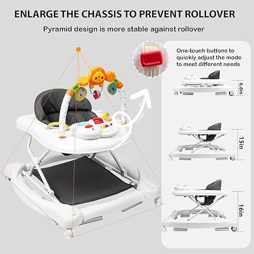 Miniatura 69 de Andador de bebé 5 en 1, andadores de bebé para niños y niñas de 6 a 12 meses, caminador de actividad plegable, andador infantil con gorila, altura