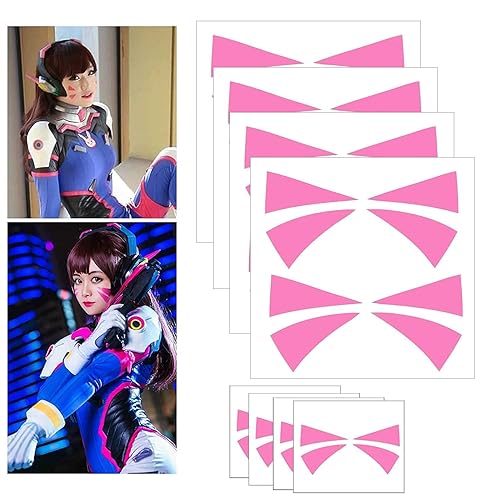 Tatuajes temporales para cosplay, 12 tatuajes Overwatch DVa Face Tattoo Stickers 2 tamaños (rosa)