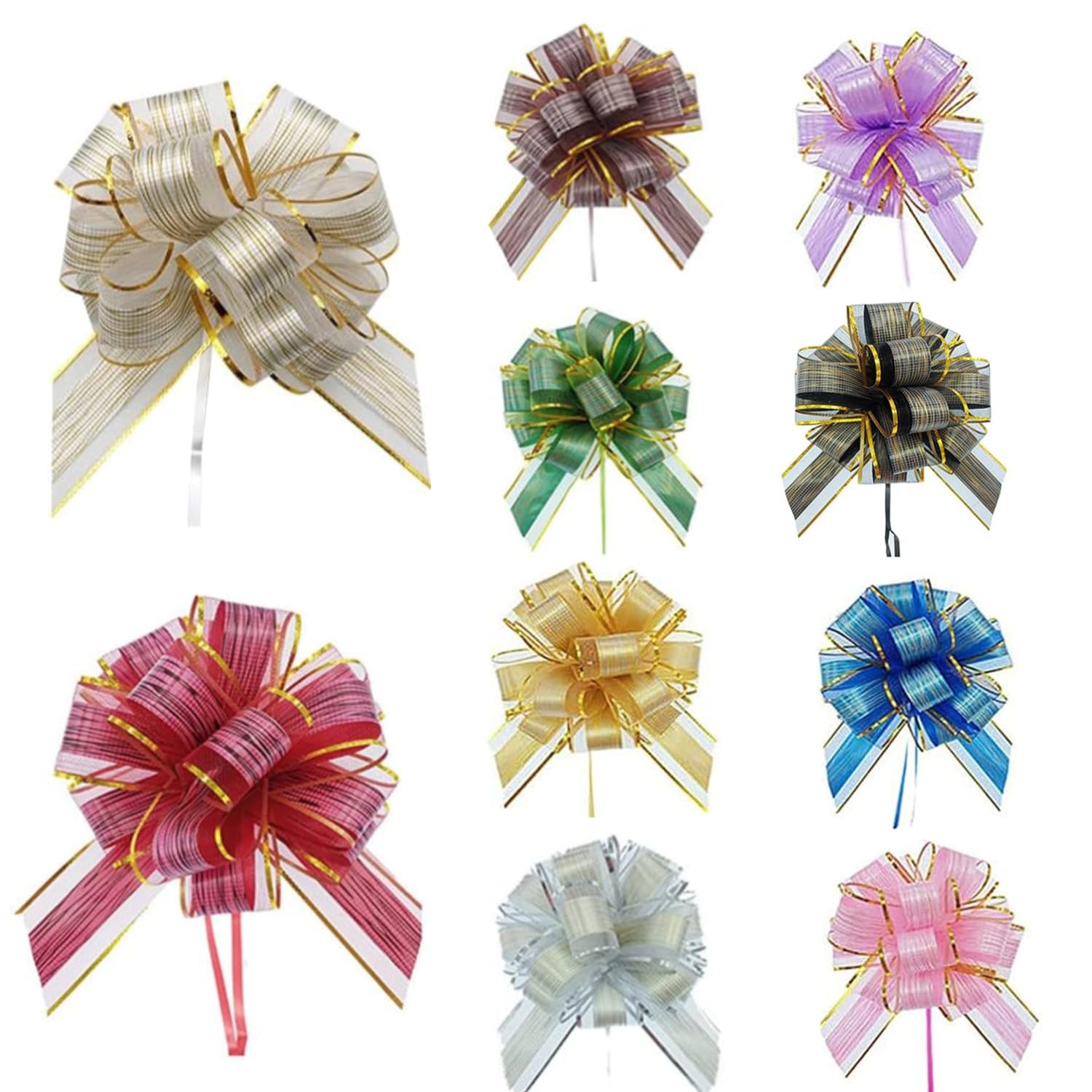 ZHjuju Grote trekstrikken, 10 stuks geschenkverpakkingstrikken organza trekstrikken inpakken trekstrik lint voor bruiloft feest decoratie geschenkmanden kerstverpakking feestdecoraties
