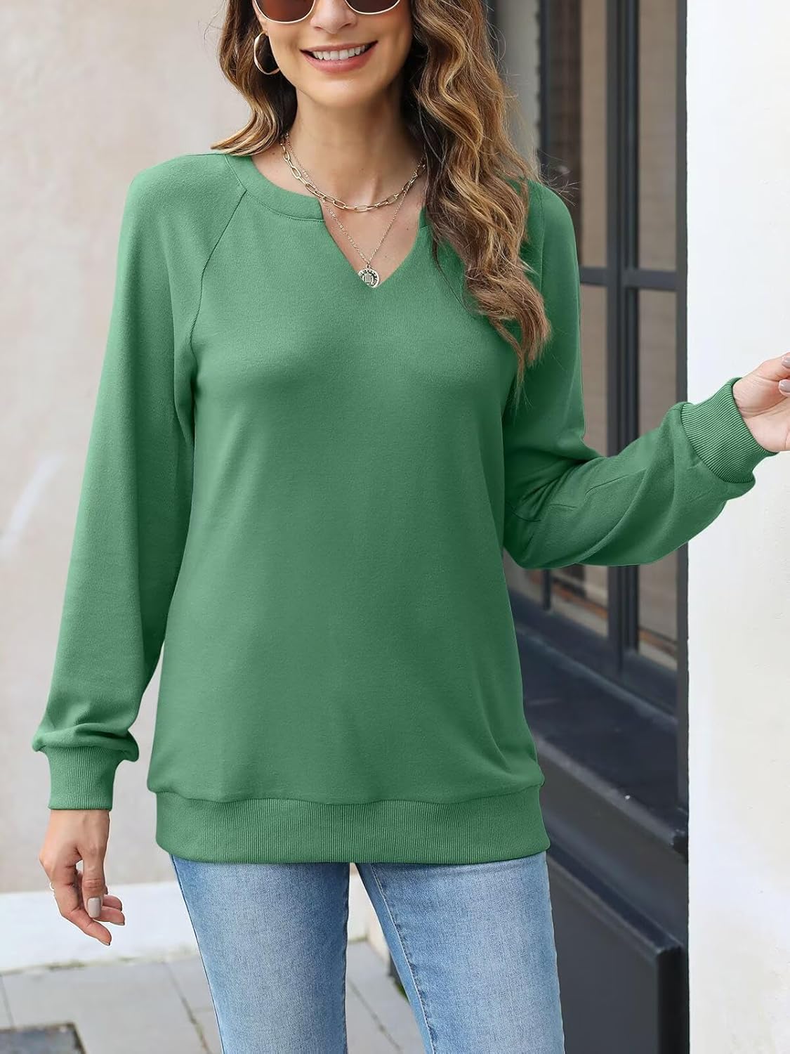 EADINVE Women Casual Long Sleeve V Neck Sweatshirts Cute Loose Fit Lightweight Pullover Tops - Image 4