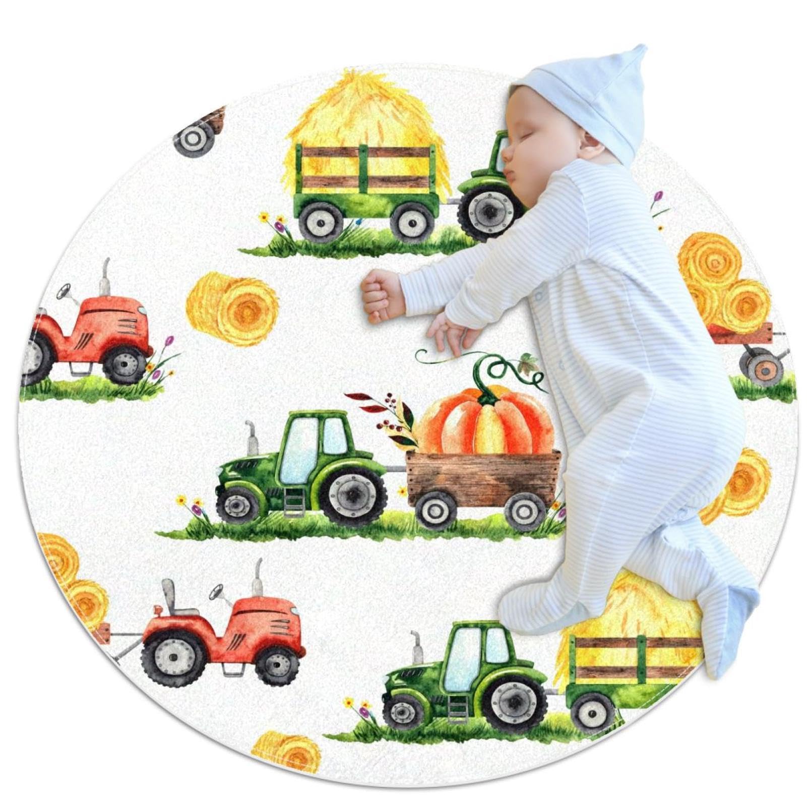 Tapis de salle de bain tracteurs de citrouilles, modèle rond de 1m antidérapant