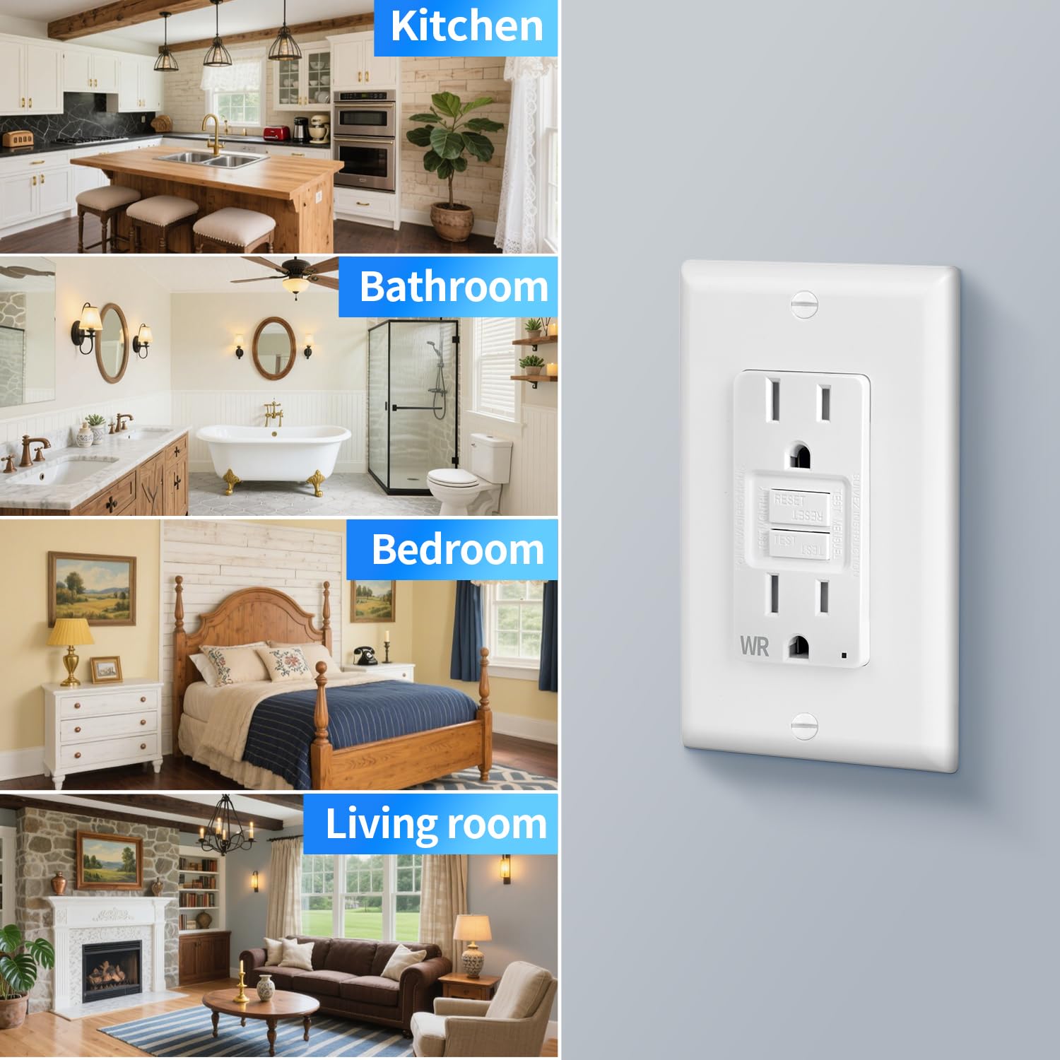 GPG11-15 TR-W 15A Tamper-Resistant GFCI Outlet, White, Self-Testing, for Kitchens, Bathrooms, Garages, UL Listed (10)