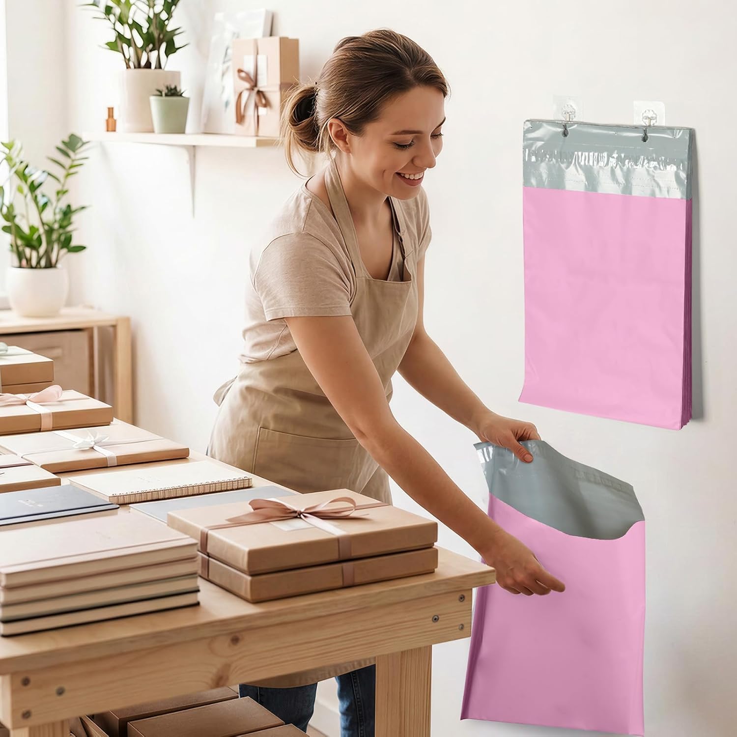 Fuxury 12x15.5" Poly Mailers 300 Pack,Heavy Duty Shipping Bags for Clothing, Hangable with Tear Strip,Self Sealing Plastic Mailing Envelopes,Easy to Seal and Open,Pink