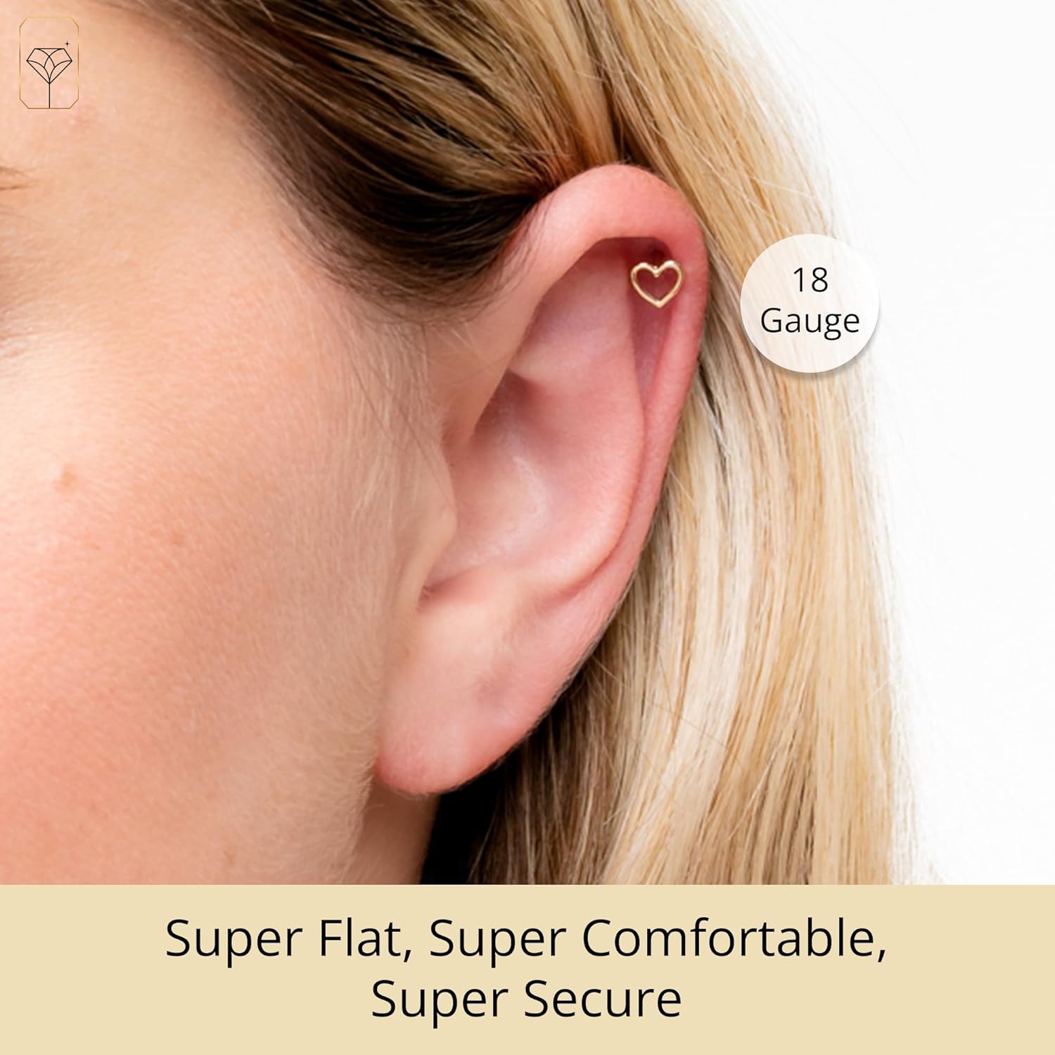 MAX + STONE Solid 14K Gold Single Comfy Flat Back Cartilage Gold Stud Earrings for Women | Hypoallergenic Cubic Zirconia Flatback Stud Earrings | Helix Tragus Piercing Jewelry
