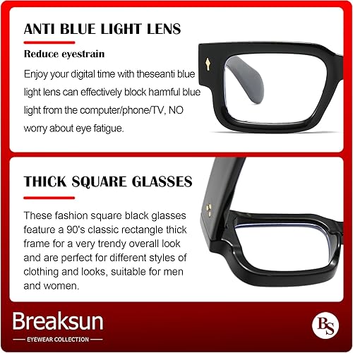 Miniatura 7 de Gafas clásicas de color negro con marco cuadrado grueso para mujeres y hombres, lentes rectangulares de luz azul para computadora