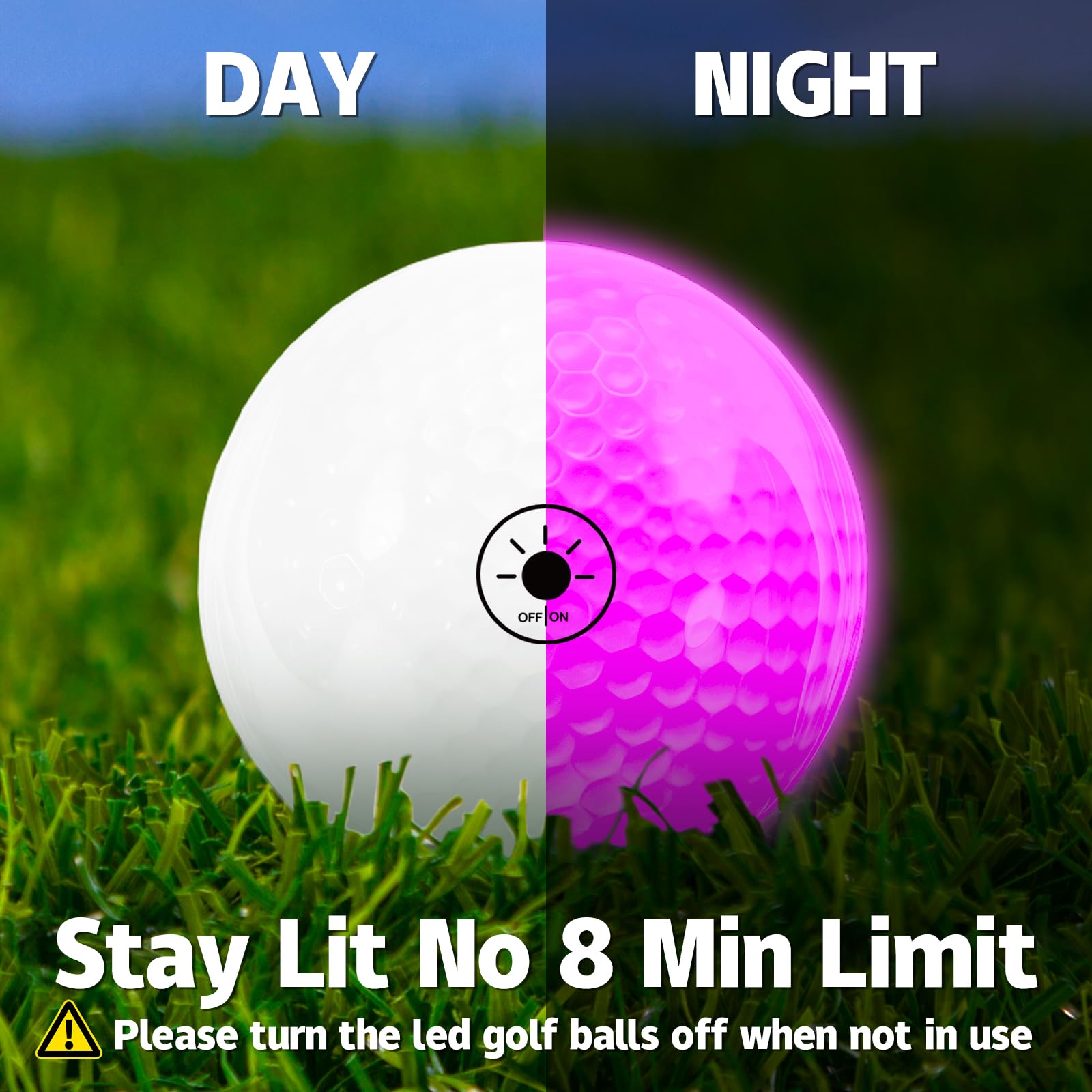 THIODOON Lot de 6 balles de golf phosphorescentes, activées par la lumière, 7 couleurs, restent éclairées, faciles à allumer et à éteindre avec lampe de poche