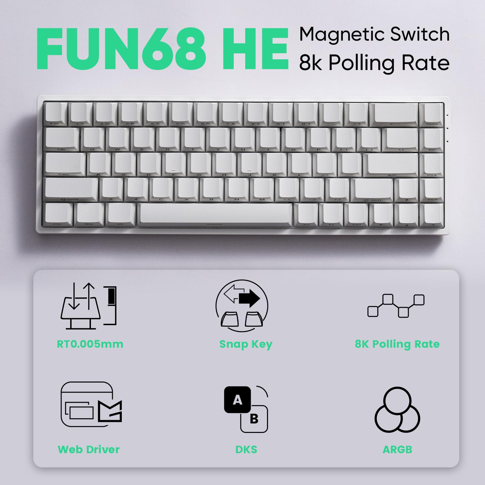 MONSGEEK FUN68 Rapid Trigger Gaming Keyboard 8k SP HE Tri-Mode