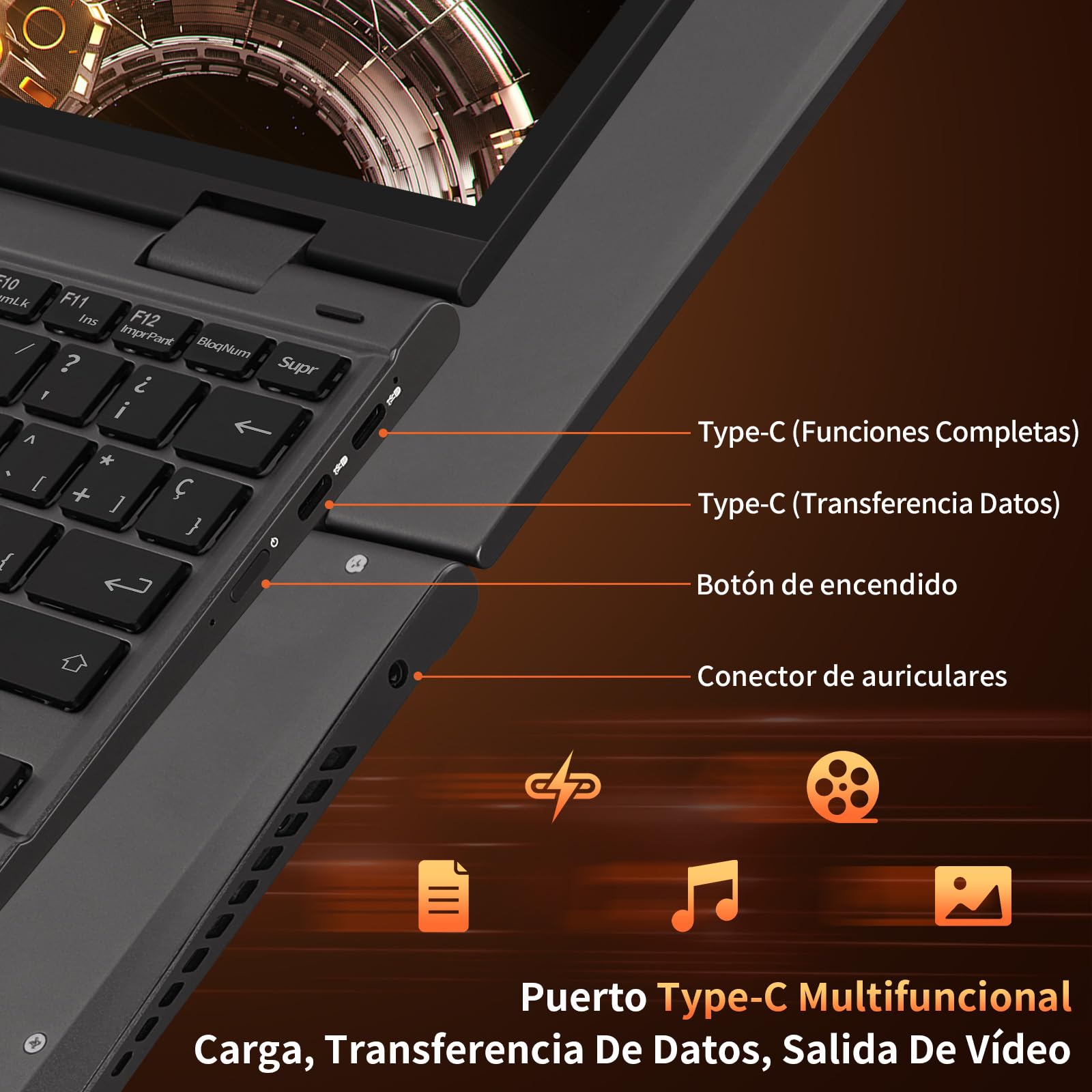 Mini Portátil 2 en 1 10.95 Pulgadas,Ordenador Portátil Win 11 Pro,16GB RAM DDR5,Convertible 360°,Laptop Pantalla Táctil De 2000 X 1200, Celeron N95 (Hasta 3.4 GHz), 2xUSB, BT 5.0(Gris,16G+256G SSD)