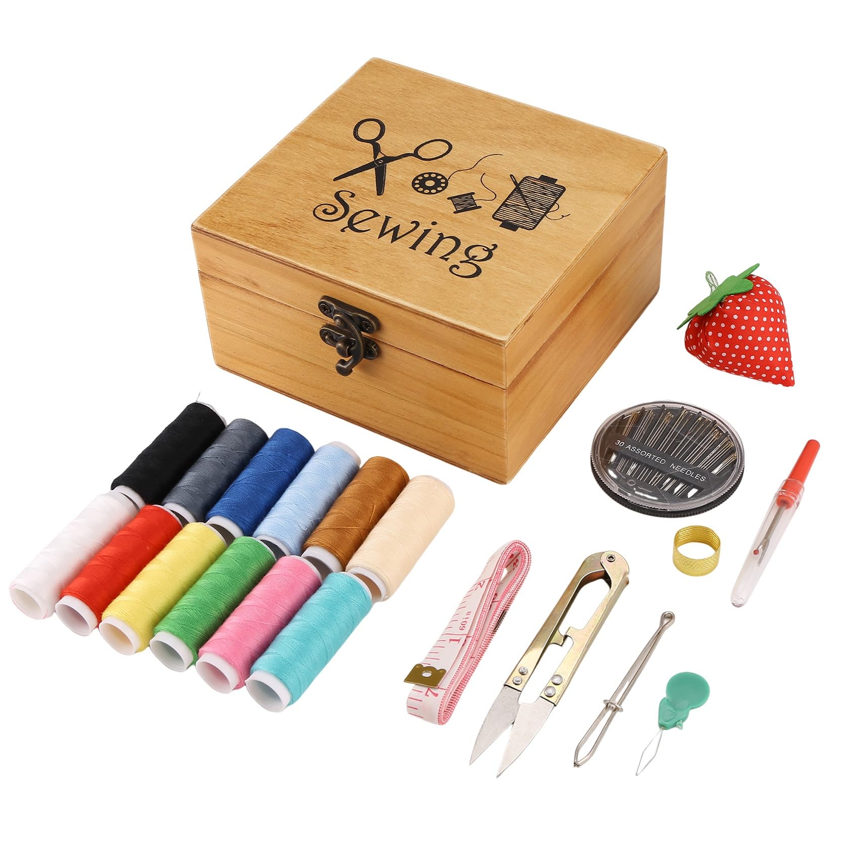 Agmoctz Wooden Sewing Box Sewing Accessories Supplies Kit Workbox For Mending