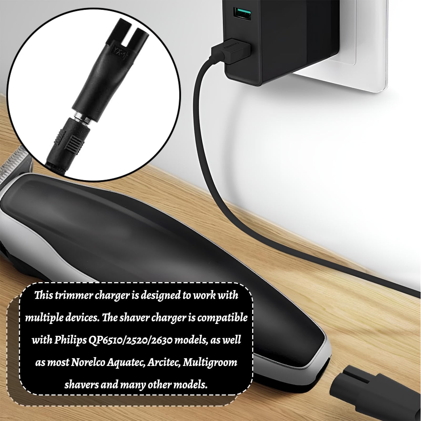 8 pezzi caricatore da rasoio,5 V USB caricatore da rasoio, cavo universale, cavo di alimentazione USB con 6 connettori adattatori per rasoio elettrico, per una varietà di rasoi/purificatori/tavolo