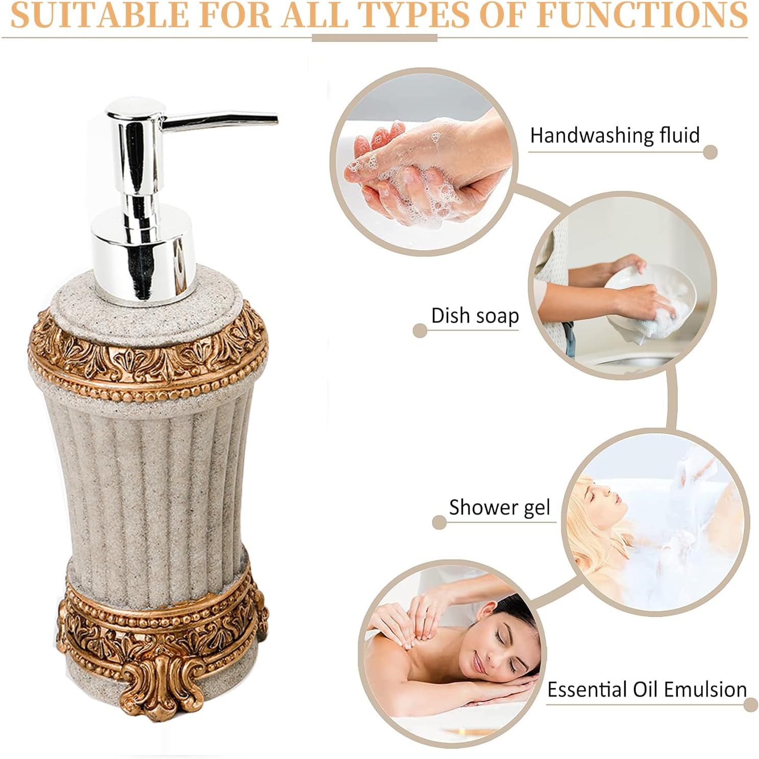 Resin Bathroom Accessories Set，Toothbrush Cup/soap Dish/Toothbrush Holder/soap Dispenser， Bathroom Set Complete Essentials， Farmhouse Bathroom Accessories Boho （Beige+Gold）