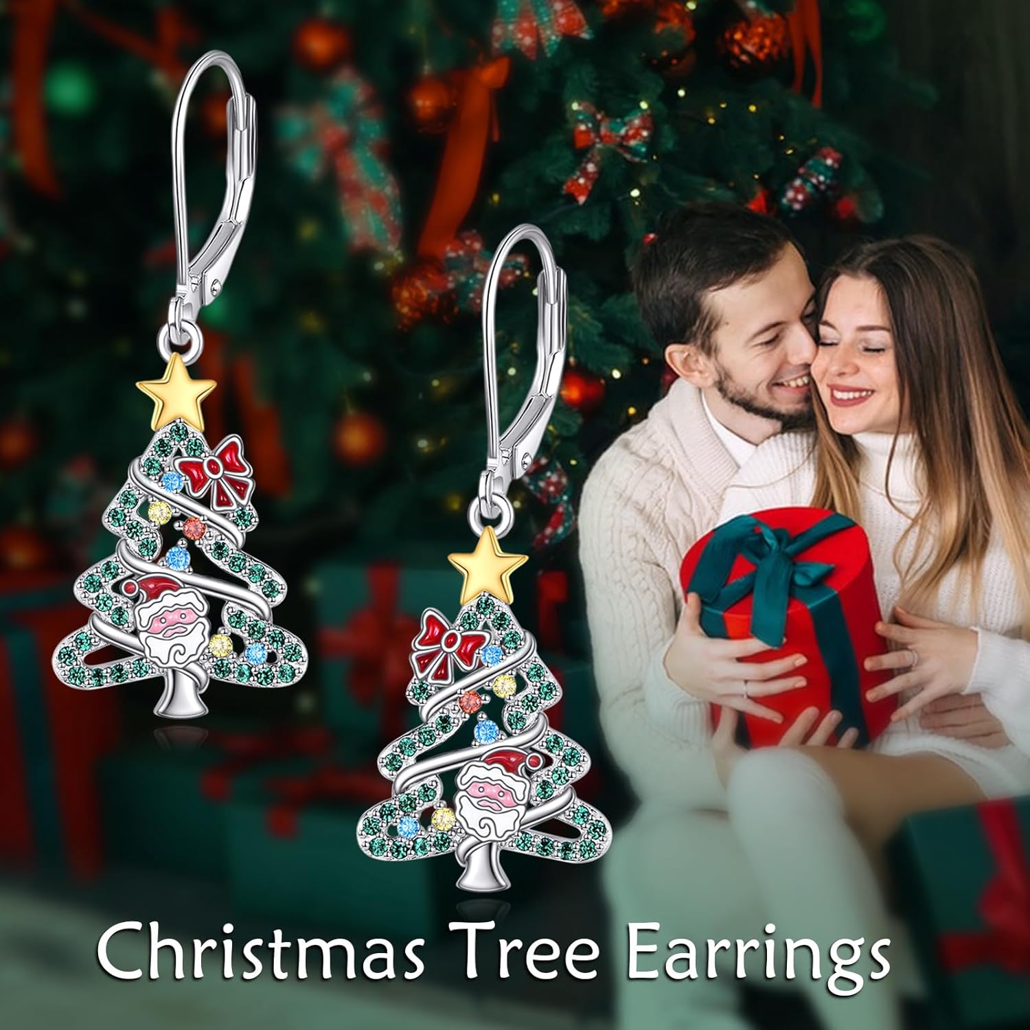 Christmas Tree Earrings for Women Sterling Silver Dangle Drop Leverback Holiday Jewelry Christmas Gifts for Women - Image 6