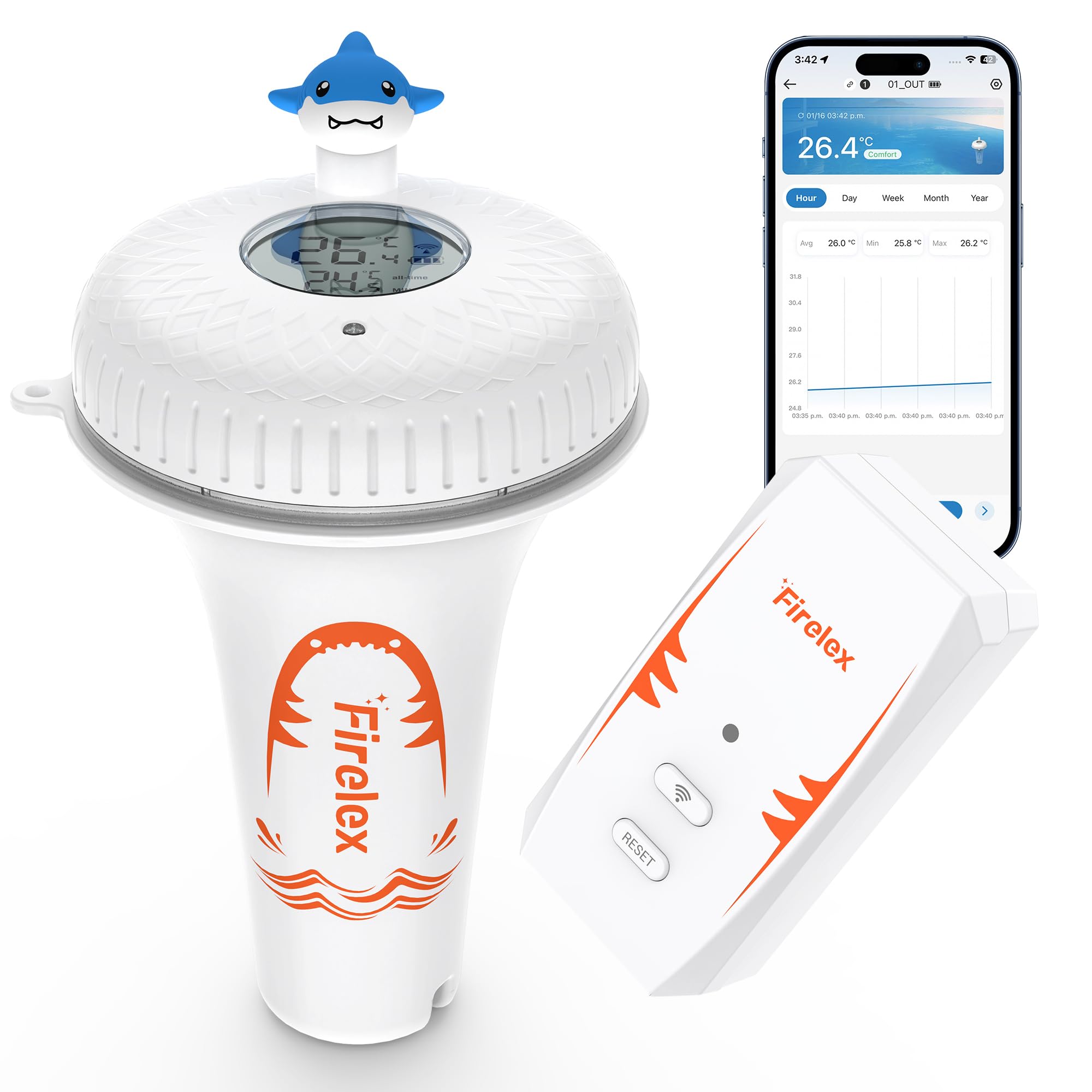 Thermomètre Piscine Connecté WiFi, Alerte Notification APP, Orange