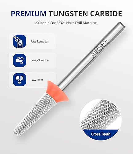 Miniatura 2 de AIRSEE Broca de uñas acrílicas de carburo de tungsteno Efile Máquina de archivo eléctrico Punta de cabeza para manicura, arte de pulido, quitar gel