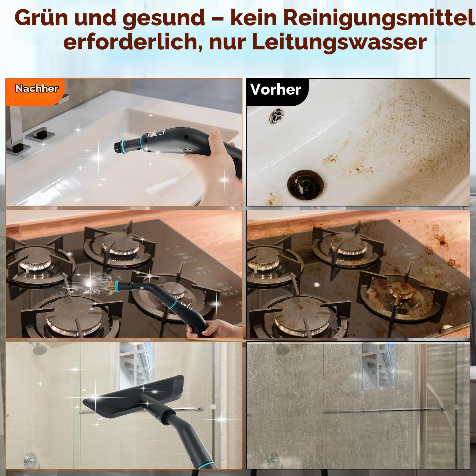 2500 W 4 bar Hochdruck-Handdampfreiniger, 1250 ml Tank 6 Stufen Hochtemperatur-Druckreinigungsgerät für Auto, Fenster, Küche, Boden, Möbel