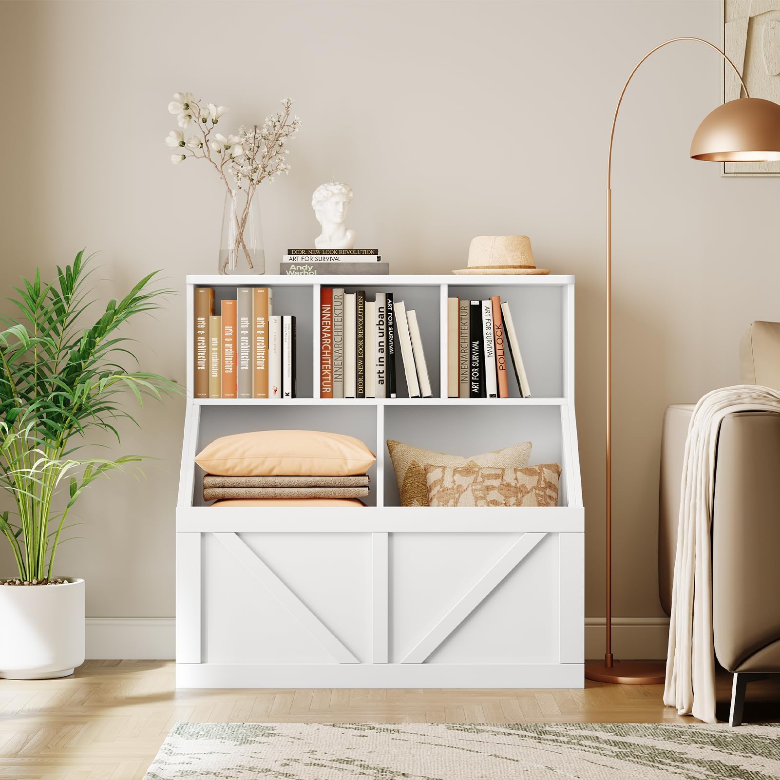 IDEALHOUSE 2er-Set Kinder-Bücherregal Mit Spielzeugaufbewahrung - Holz-Organizer Mit Offenen Cubby-Fächern Und Stoffboxen Fürs Kinderzimmer, Spielzimmer Und Kita