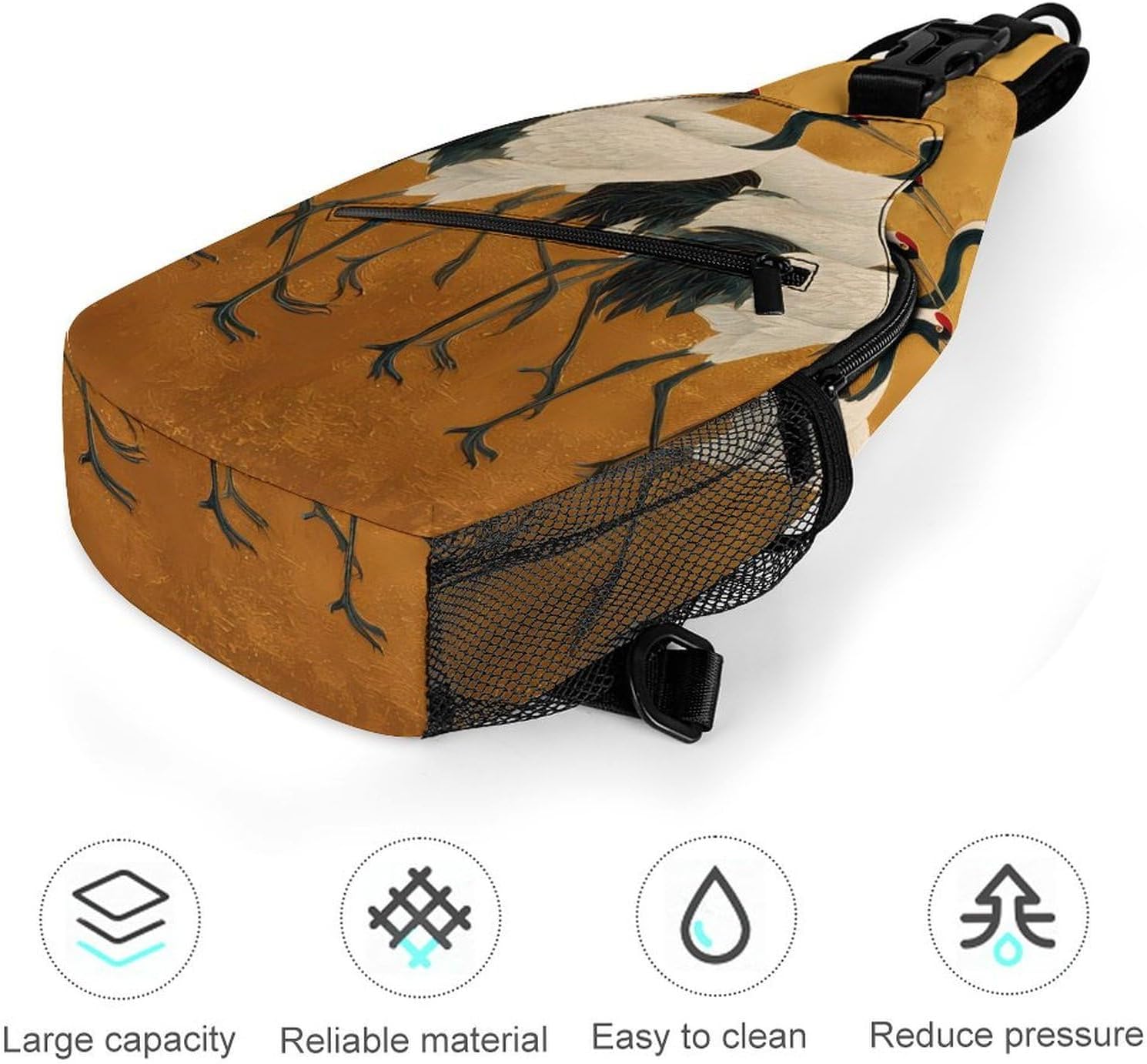 Japanese Crane Bird Men Crossbody Sling Backpack Chest Bag | Travel Fanny Pack,Hiking Daypack,Print Shoulder Bags