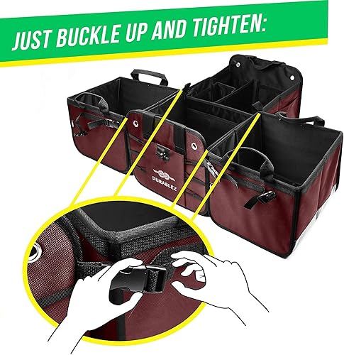 Miniatura 4 de DURABLEZ Organizador de almacenamiento plegable para maletero de automóvil con 4 compartimentos para SUV, minivan, camión, sedán, XXL, Cherrysh